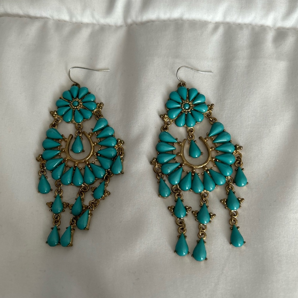Faux Turquoise and Gold Dangle Fashion Earrings